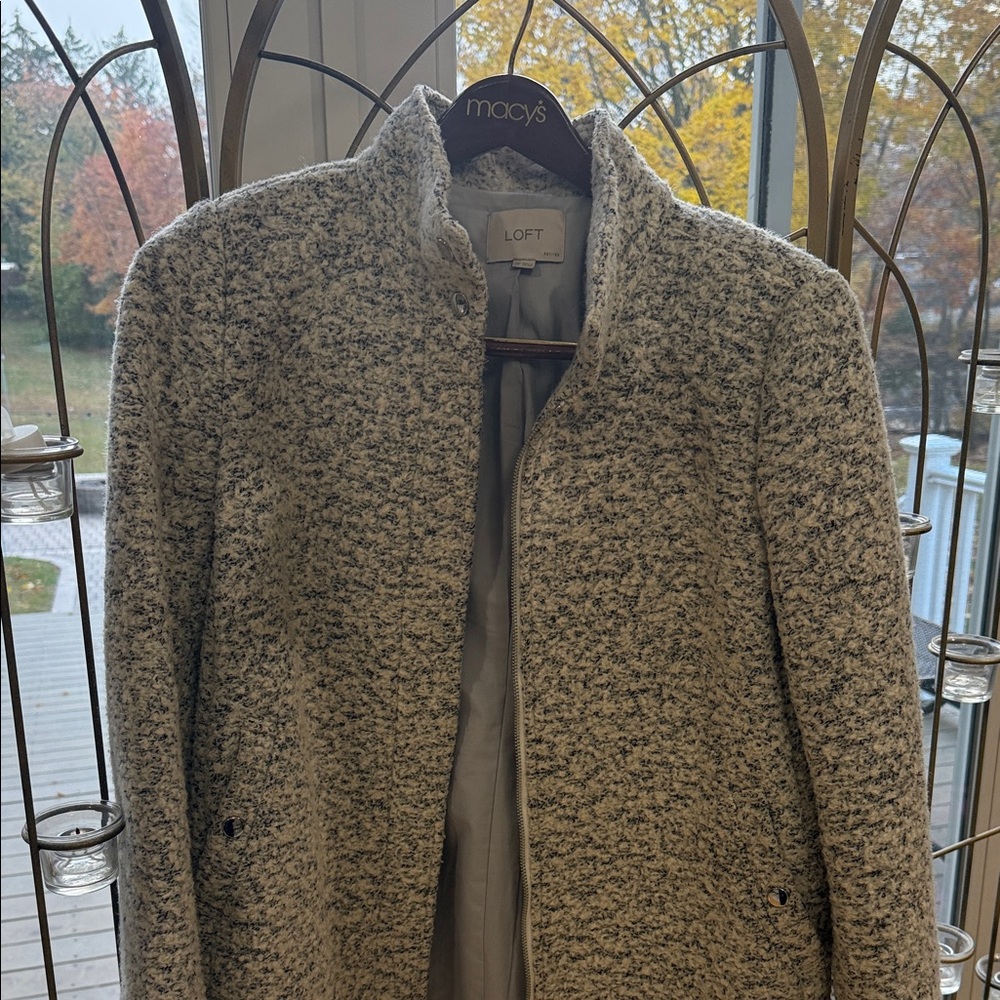 LOFT Cream and Gray Knit Jacket PETITE
